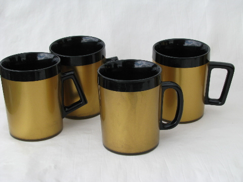 Gold / black, retro therm-o-ware melamine glasses & mugs