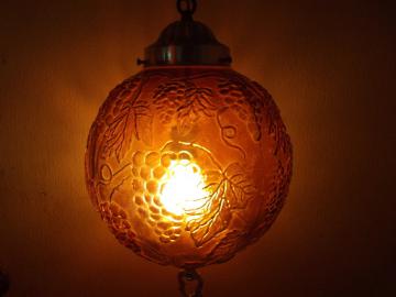 Gold grapes glass globe swag lamp, retro 60s vintage hanging light