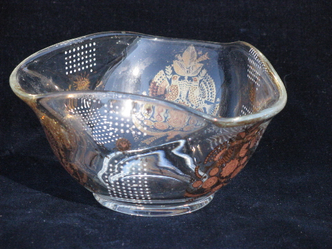 Gold patterned Briard glass, mid-century modern vintage tray & sauce bowl