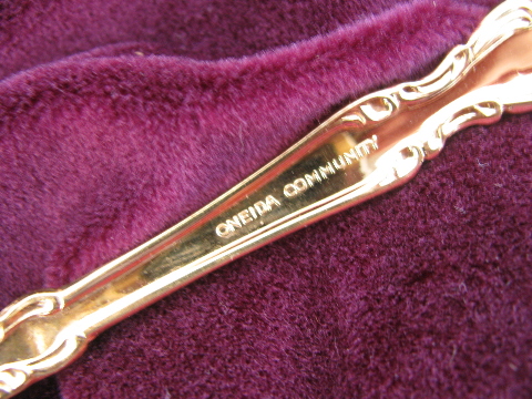 Gold plated Beethoven Oneida flatware for 8+, serving pieces, oyster forks