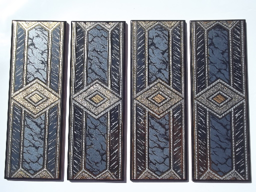 Gold-bronze and silver metallic decorated tiles, terracotta tile lot