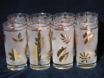 Golden Foliage vintage Libbey glasses, set of 8 glass tumblers w/ gold