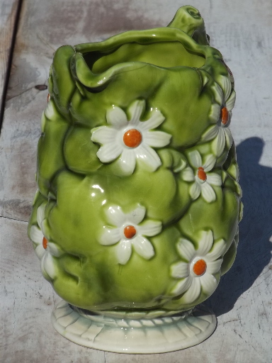 Green apple & daisy vintage Inarco - Japan ceramic pitcher, 60s retro