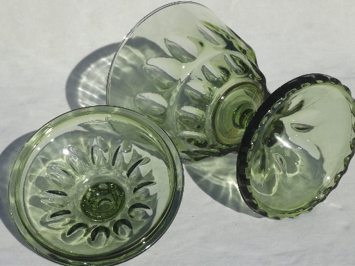 Green thumbprint glass candy dish, 60s 70s vintage Hazel Atlas glassware