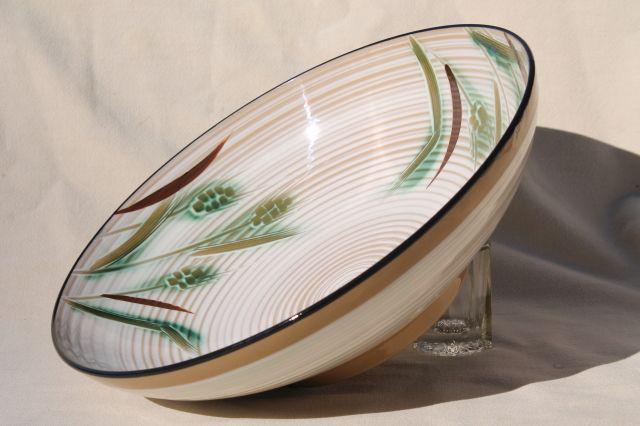 green wheat pattern ceramic salad bowl, vintage hand painted china w/ Napco Japan label