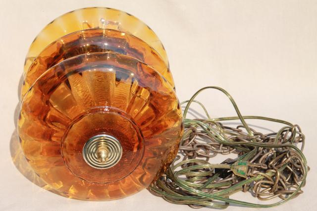 groovy 60s vintage swag lamp w/ curvy amber glass shade, pendant lantern light