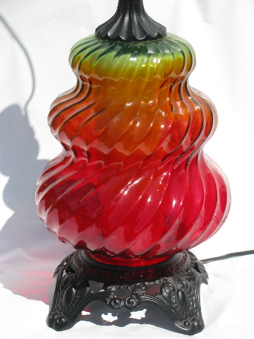 Groovy color flash spiral glass gypsy lantern lamp, retro 60s vintage
