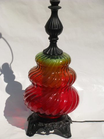 Groovy color flash spiral glass gypsy lantern lamp, retro 60s vintage