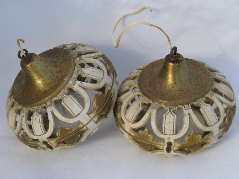 Groovy vintage swag lamp pendant lights, ornate french ivory & gold, boho gypsy retro