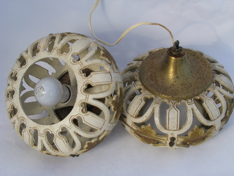 Groovy vintage swag lamp pendant lights, ornate french ivory & gold, boho gypsy retro