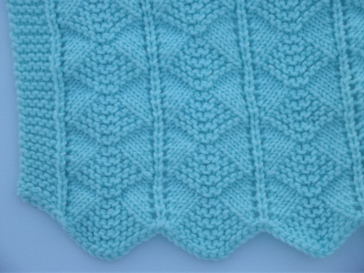 Hand knit baby blanket, vintage afghan in soft seafoam green acrylic