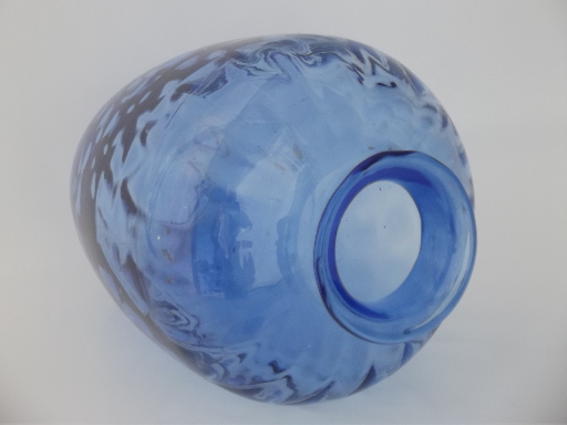 Hand-blown cobalt blue glass jar, 80s vintage art glass  vase