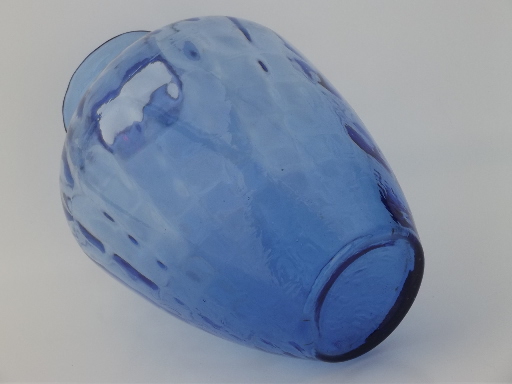 Hand-blown cobalt blue glass jar, 80s vintage art glass  vase