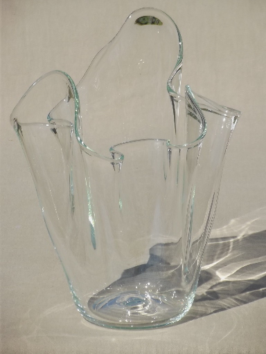 Hand Blown Freeform Art Glass Vase Large Crystal Clear