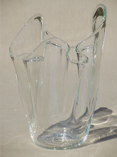 Hand Blown Freeform Art Glass Vase Large Crystal Clear