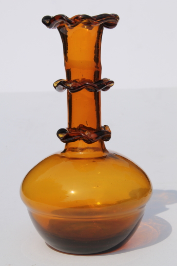 Hand-blown glass bud vases, vintage amber art glass bud vase collection