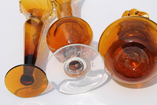 Hand-blown glass bud vases, vintage amber art glass bud vase collection