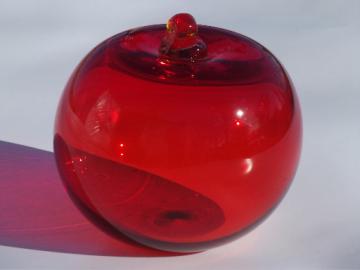 Hand-blown glass paperweight, big red apple hollow glass desk ornament