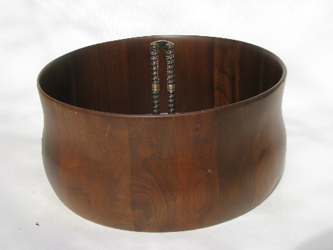 Hand-crafted 60s mod vintage staved wood Missouri walnut nut bowl