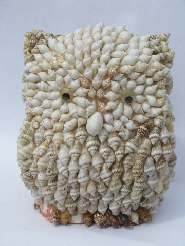 Handcrafted seashell owls, sea shell art owl lot, vintage Philippines