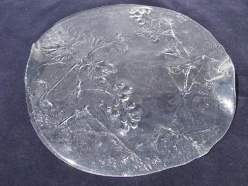 Hand-formed heavy art glass tray or serving plate, wildflowers