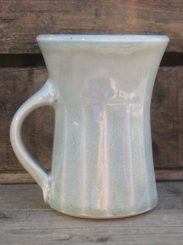 Handmade ceramic coffee mugs, Little Fort pottery in celedon green