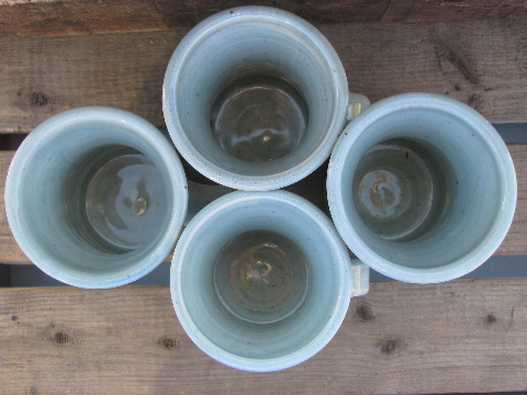 Handmade ceramic coffee mugs, Little Fort pottery in celedon green