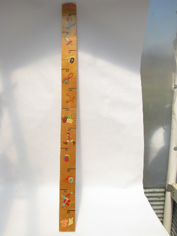 Hand-painted wood child's growth chart measuring stick, Austria label