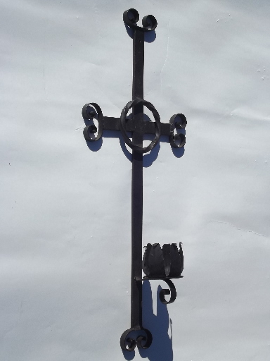 Heavy wrought iron cross, old Mexico handcrafted wall ornament