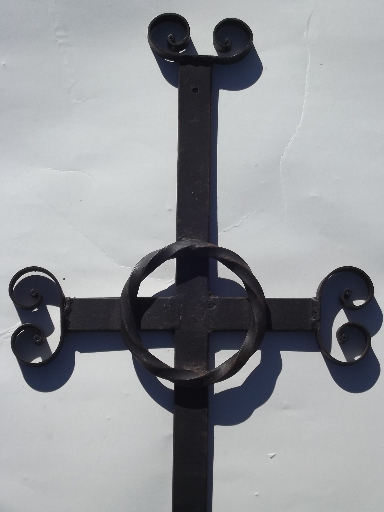 Heavy wrought iron cross, old Mexico handcrafted wall ornament