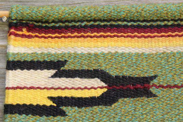 hippie vintage Aztec indian woven rug wall hanging, Mexican saddle blanket southwest decor
