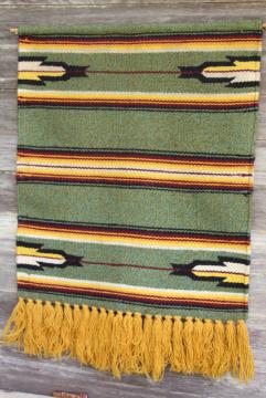 hippie vintage Aztec indian woven rug wall hanging, Mexican saddle blanket southwest decor