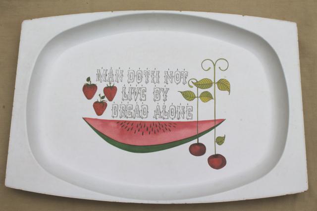 hippie vintage bread & fruit tray, Man Doth Not Live By Bread Alone, huge serving platter