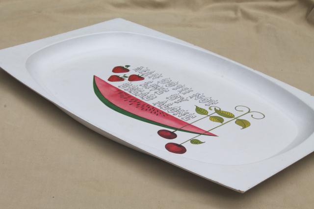 hippie vintage bread & fruit tray, Man Doth Not Live By Bread Alone, huge serving platter