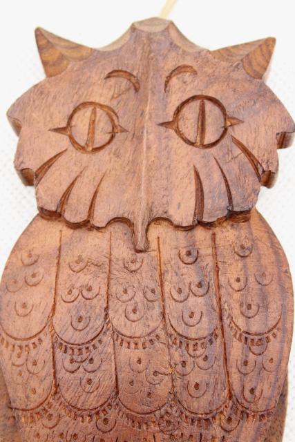 hippie vintage carved wood owl wall hanging hook board, Indian sheesham wood carving