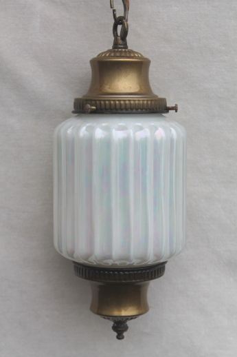 Hollywood regency vintage double light swag lamp pendant fixture w/ opalescent glass shades