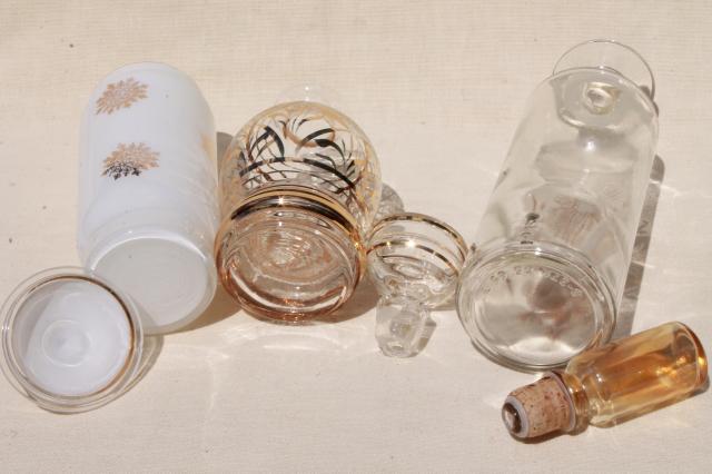hollywood regency vintage gold decorated glass decanter bottles & apothecary jar