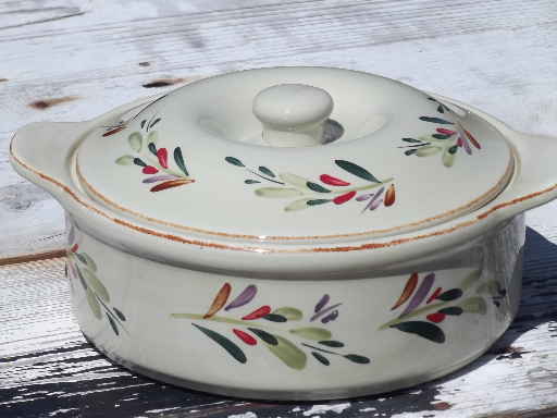 Home China painted stoneware over proof pottery casserole dish w/ lid