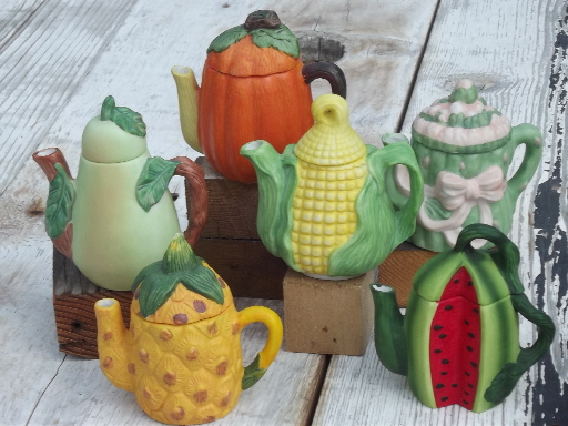 (7) Vintage Mini Fruit & Vegetable Teapot Set