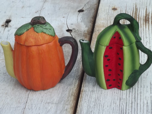 (7) Vintage Mini Fruit & Vegetable Teapot Set