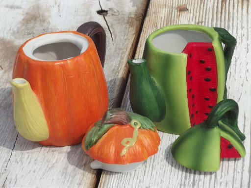 House of Lloyd collectible mini pitcher teapots, china fruit & vegetables