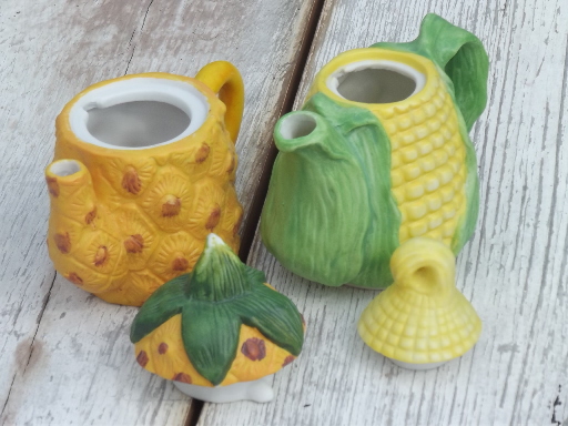 (7) Vintage Mini Fruit & Vegetable Teapot Set