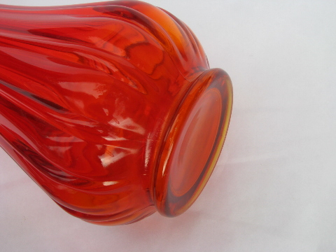 Huge 60s vintage art glass vase, mod tangerine orange color