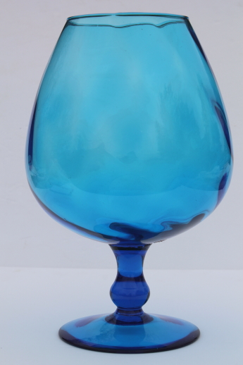 Huge aqua blue fish bowl vase, 60s vintage Italian art glass brandy snifter