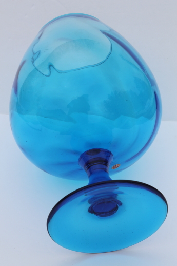 Huge aqua blue fish bowl vase, 60s vintage Italian art glass brandy snifter