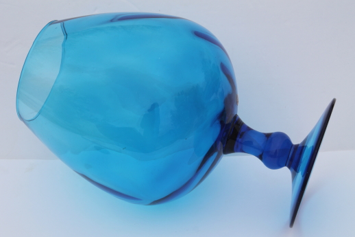 Huge aqua blue fish bowl vase, 60s vintage Italian art glass brandy snifter