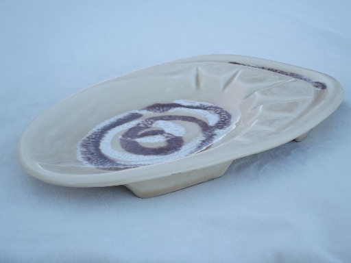 Huge ceramic ashtray, mid-century modern USA pottery in mocha / latte tan