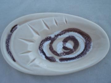 Huge ceramic ashtray, mid-century modern USA pottery in mocha / latte tan