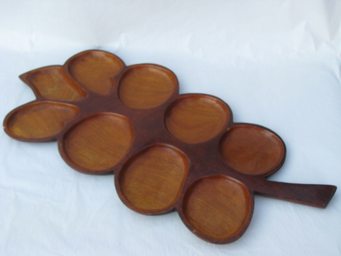 Huge hand-carved mahogany leaf tray / divided plate, vintage Haiti