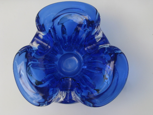 Huge heavy mod art glass ashtray, cobalt in crystal, vintage Murano?